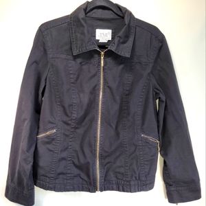 LAL Live A Little Y2K Black Full Zip Denim Womans Jacket With Zip Pockets